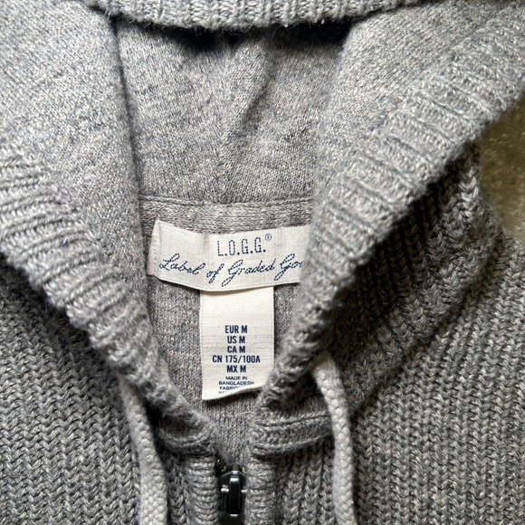 L.O.G.G by H&M Grey Ribbed Knit Zip Up Hooded Cardigan Sweater Women's Medium - Picture 5 of 6